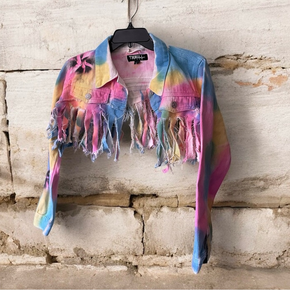 Thrill Multicolor Tie-Dye Fringe Jean Jacket